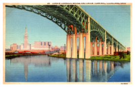 Lorain Carnegie Bridge Union Terminal Cleveland Ohio Linen Postcard Unposted - £3.84 GBP