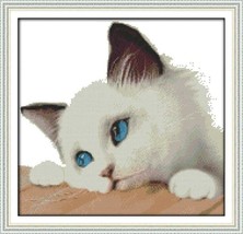 14CT Cunted Cross Stitch Kit Embroidery Kit Cute White Cat In Sad With B... - $11.99