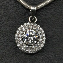 2.20Ct Vero Moissanite Doppia Fila Halo Pendente Solitario Collana 925 Argento - $83.46