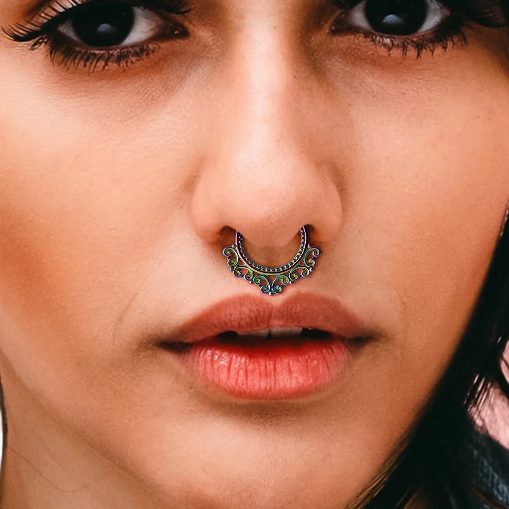 House Home 1PCS Stainless Steel A Nose Ring Septum Piercing Cheater Clip On Non  - £19.75 GBP