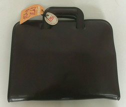 vintage burgundy  leather portfolio binder document case retractable handles - £28.03 GBP