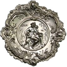 Ornate Antique Silver Tray Lady And Cherubs  Repousse 7in Hang on Wall o... - $49.99