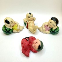 Good Luck Babies Sleeping Ceramic Lot Asian Ceramic Hand Painted Watermelon - $18.69