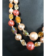 Glass Pearl &amp; Lucite Necklace Orange Textured Beads Vintage JAPAN Mid Ce... - $12.38