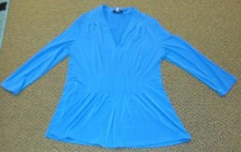 Womens Blouse Premise Blue V-Neck 3/4 Sleeve Pleated Top-size S - £18.99 GBP