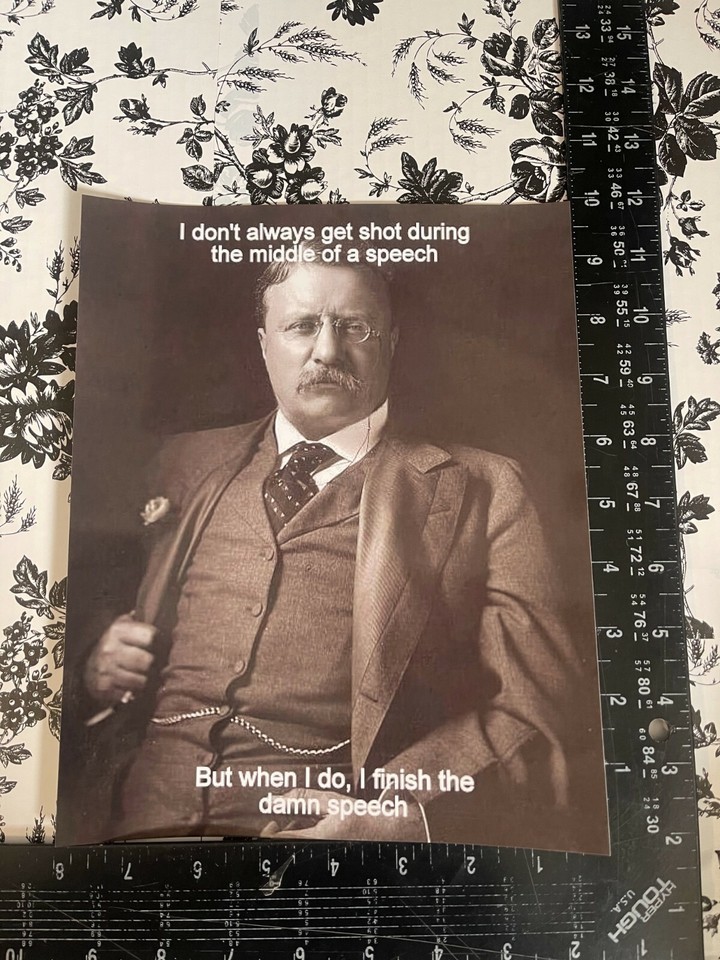 PRESIDENT TEDDY ROOSEVELT GETTING SHOT FAMOUS QUOTES PUBLICITY PHOTO 599 - $9.89