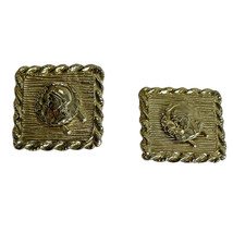 Vintage LERU Gold tone Metal Achilles Greek 1&quot; Clip-on Earrings - £14.91 GBP