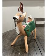 Vtg Christmas Annalee 1970 Plush Reindeer Green Sack Holiday - $55.31 CAD