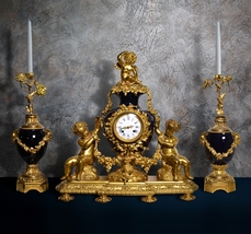 French Louis XVI style Clock 2 dials Gilt Bronze w Sèvres Porcelain 19th century - £9,591.47 GBP
