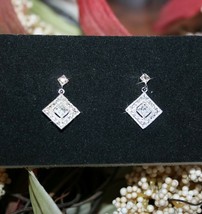 0.10ctw Natural Diamond Dangle Earrings 14k White Gold over 925 SS - $46.54
