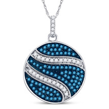 10kt White Gold Womens Round Blue Color Treated Diamond Circle Pendant 3/4 Cttw - £395.02 GBP