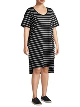 Terra &amp; Sky Women&#39;s Black Stripe V-Neck T-Shirt Dress Short Sleeve Plus ... - $30.00