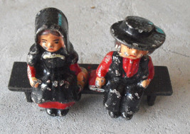 Lot of 2 Antique Cast Iron Amish Boy and Girl on Bench Figurines 2 1/4&quot; Tall - £21.67 GBP
