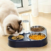 3 in 1 Double Dog Cat Bowls Automatic Water Dispenser with Bottle Pets Food Bowl - £15.66 GBP