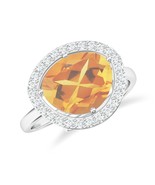 Kicky and Perky 925 Sterling Silver Citrine and Moissanite Halo Ring Jew... - $108.65 CAD