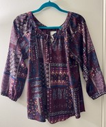 Threads 4 Thought Women&#39;s Medium Blouse V Neck Boho Pullover Keyhole Back - $16.82