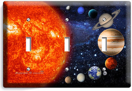 Solar System Space Planets Moon Stars Triple Light Switch Plate Cover Room Decor - £13.56 GBP