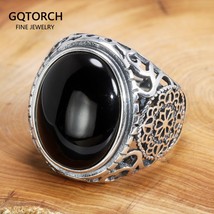 Real Solid 925 Sterling Silver Black Ring Men Vintage Hollow Flowers Rings Open  - £58.31 GBP