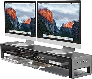 2 Tiers Dual Monitor Stand With 4 Usb 3.0 Ports Hub, Double Monitor Rise... - $240.99