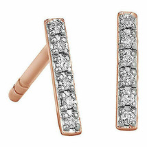Round Cut Diamond Mini Bar Stud Earrings 10K Solid Rose Gold Plated - £65.22 GBP