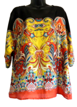 Lavender &amp; Honey Women&#39;s Blouse Size M Black Yellow Orange Bohemian Pull... - £15.20 GBP