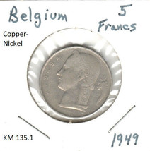 Belgium 5 Francs, 1949, copper-nickel, KM 135.1 - £0.79 GBP