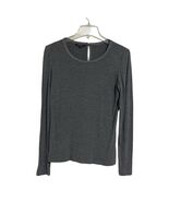 Lafayette 148 Rila Satin Trim Tee Size S Dark Gray Metallic Keyhole Long Sleeves - $544.78 MXN