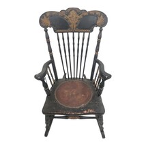 Antique Wooden Rocking Chair w/ Leather Seat Nursery Child Small Adult image 4