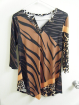 Nwt Lily By Firmlana Orange Black Brown Animal Design Medium 3/4 Sleeve #7860 - £15.48 GBP
