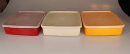 Lot Of 3 Vtg Tupperware #670 Square Sandwich Containers Yellow/Red/Cream &amp; Lids - £11.66 GBP