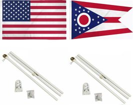 AES 3x5 3&#39;x5&#39; USA American w/State of Ohio Flag w/Two 6&#39; White Flagpole ... - £43.81 GBP