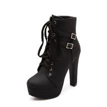 Brangdy Woman Lace Autumn Boots Womens Ladies Chunky High heel Platform Black Se - £58.11 GBP