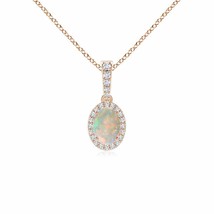 ANGARA Vintage Style Oval Opal Halo Pendant in 14K Solid Gold | 18&quot; Chain - £583.33 GBP