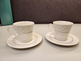 Set Of 2 Gibson Everyday Cup and Saucer Sets - White with Silver (4 Available) - £5.63 GBP