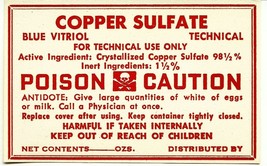 Antique Pharmacy Label COPPER SULFATE Blue Vitriol Poison Skull Bones Ap... - $28.11