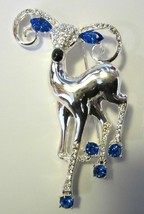 Vintage EISENBERG ICE Silver Reindeer Pin Brooch Crystal &amp; Sapphire Rhinestones - £140.61 GBP