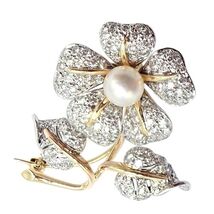 Vintage! Tiffany &amp; Co 18k Yellow Gold Platinum Diamond Pearl Pin Brooch - $12,500.00
