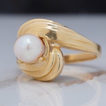 Natural Solitaire Akoya Pearl Bypass Cocktail Ring 14K Fine Estate - £226.63 GBP