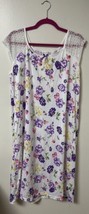 Women Short Sleeve Nightgown Purple Multi Floral Front Shoulder Lace Size Medium - £13.45 GBP