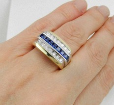 14K Two Tone Gold Plated 3Ct Princess Simulated Blue Sapphire Men&#39;s Wedding Ring - £122.40 GBP