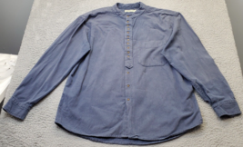 Civilian Shirt Mens XL Blue Cotton Long Sleeve Regular Ban Collar Button... - £22.10 GBP