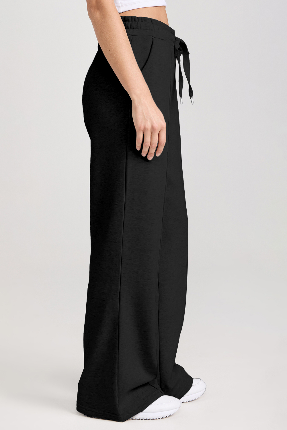 Black Solid Collared Sweatshirt and High Waist Pants Active Set - $52.99