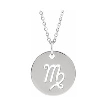 14k White Gold Virgo Zodiac Sign Disc Necklace with Adjustable Cable Chain - £398.87 GBP