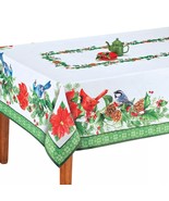 Birds Poinsettia Festive Printed Tablecloth Rectangle - $61.53 CAD
