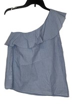 Ann Taylor Women Top One Shoulder Ruffled Striped Cotton Striped Blue Medium - £15.85 GBP