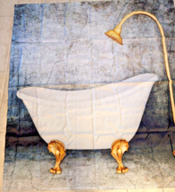 Antique Claw Foot Shower Curtain Gold Feet Shower on Blue Polyester 69 x 76 inch - $30.82