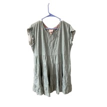 Knox Rose Womens Size Large Crinkle Dress Green Mini Short Sleeve Tiered - $14.84