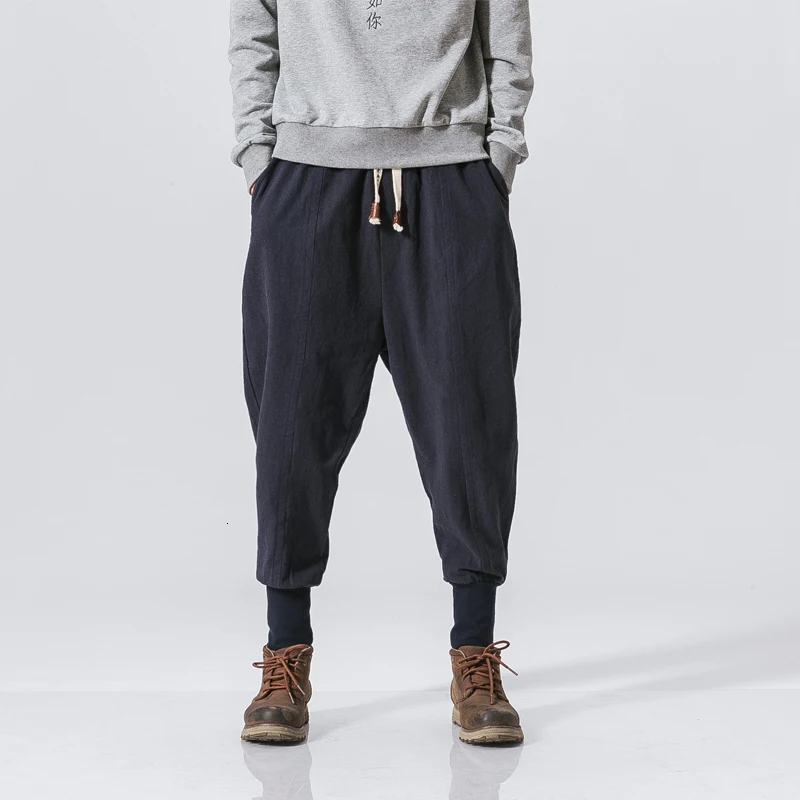 MrGB  Chinese Style Men Cotton Linen Harem Pants Streetwear Man Casual Joggers H - £83.97 GBP