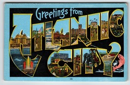 Greetings From Atlantic City NJ Large Letter Linen Postcard Lucy Steel Pier Fish - £9.40 GBP