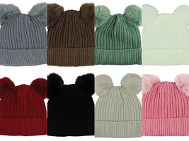 Variety Color Women Double Pom Pom Beanies Winter Hats Women Warm Knit - £21.87 GBP